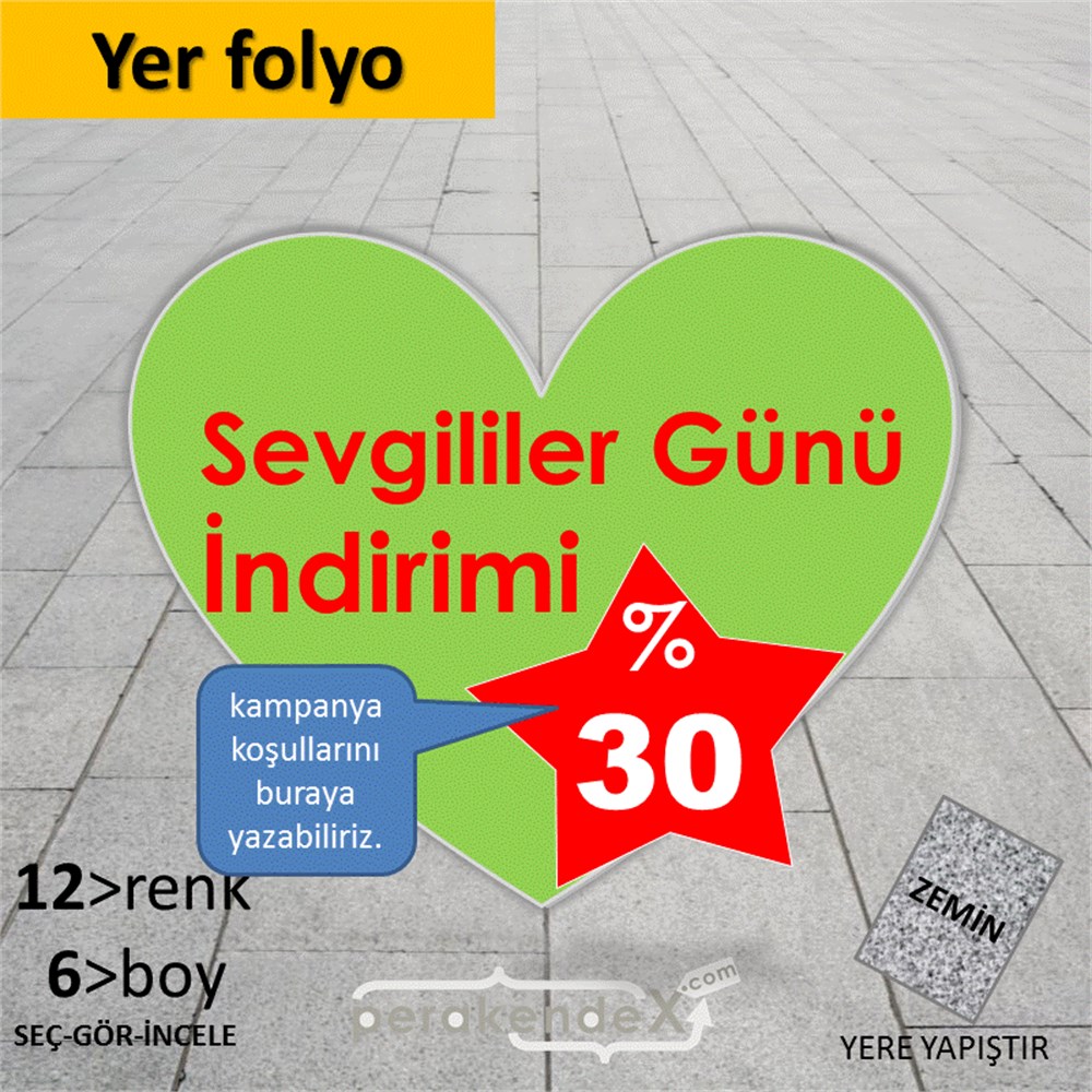 Sevgililer Günü İndirimi YER - ZEMİN FOLYO,  VİNİL -Kalp,tek yön baskı