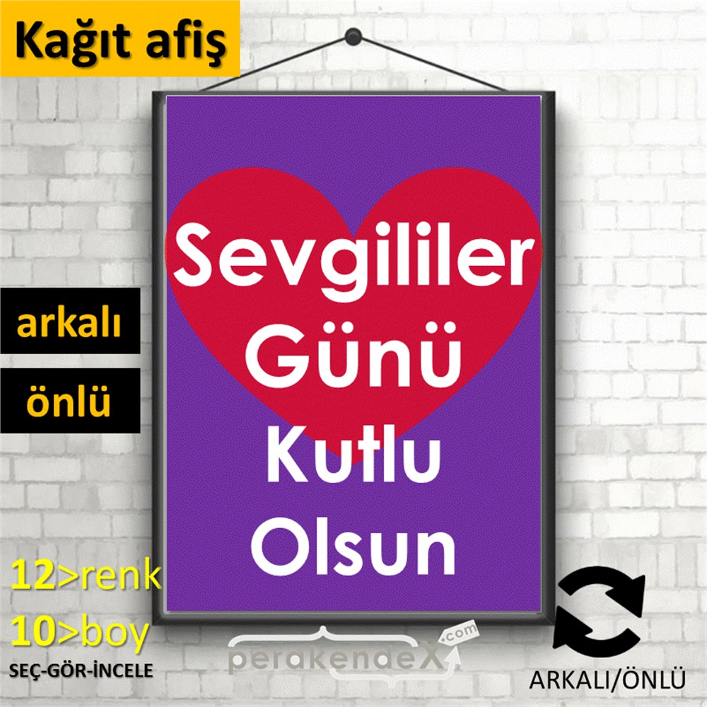 sevgililer günü kutlu olsun  KAĞIT POSTER,  AFİŞ -dikdörtgen,çift yön baskı