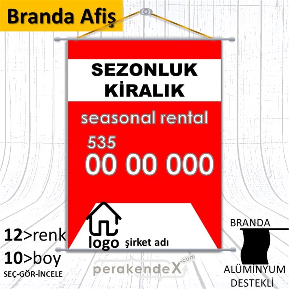 Sezonluk Kiralık Yazısı 004 BRANDA POSTER,  AFİŞ -dikdörtgen,tek yön baskıbranda poster,  afiş