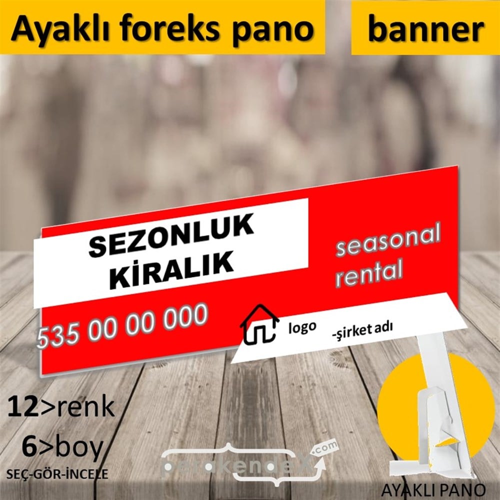 Sezonluk Kiralık Yazısı 004 KARTON AYAKLI POSTER,  PANO (BANNER) -dikdörtgen,tek yön baskıkarton ayaklı poster,  pano
