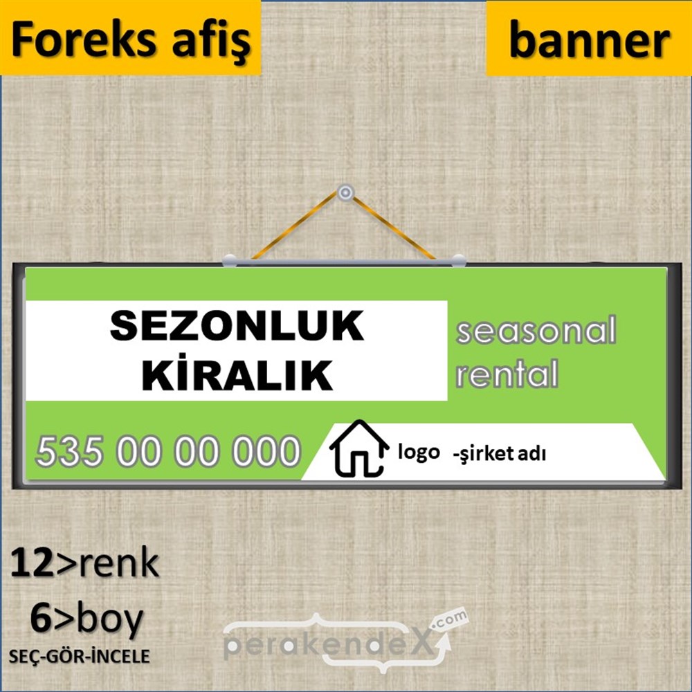 Sezonluk Kiralık Yazısı 004 SERT PLASTİK POSTER,  AFİŞ (BANNER) -dikdörtgen,tek yön baskısert plastik poster,  afiş
