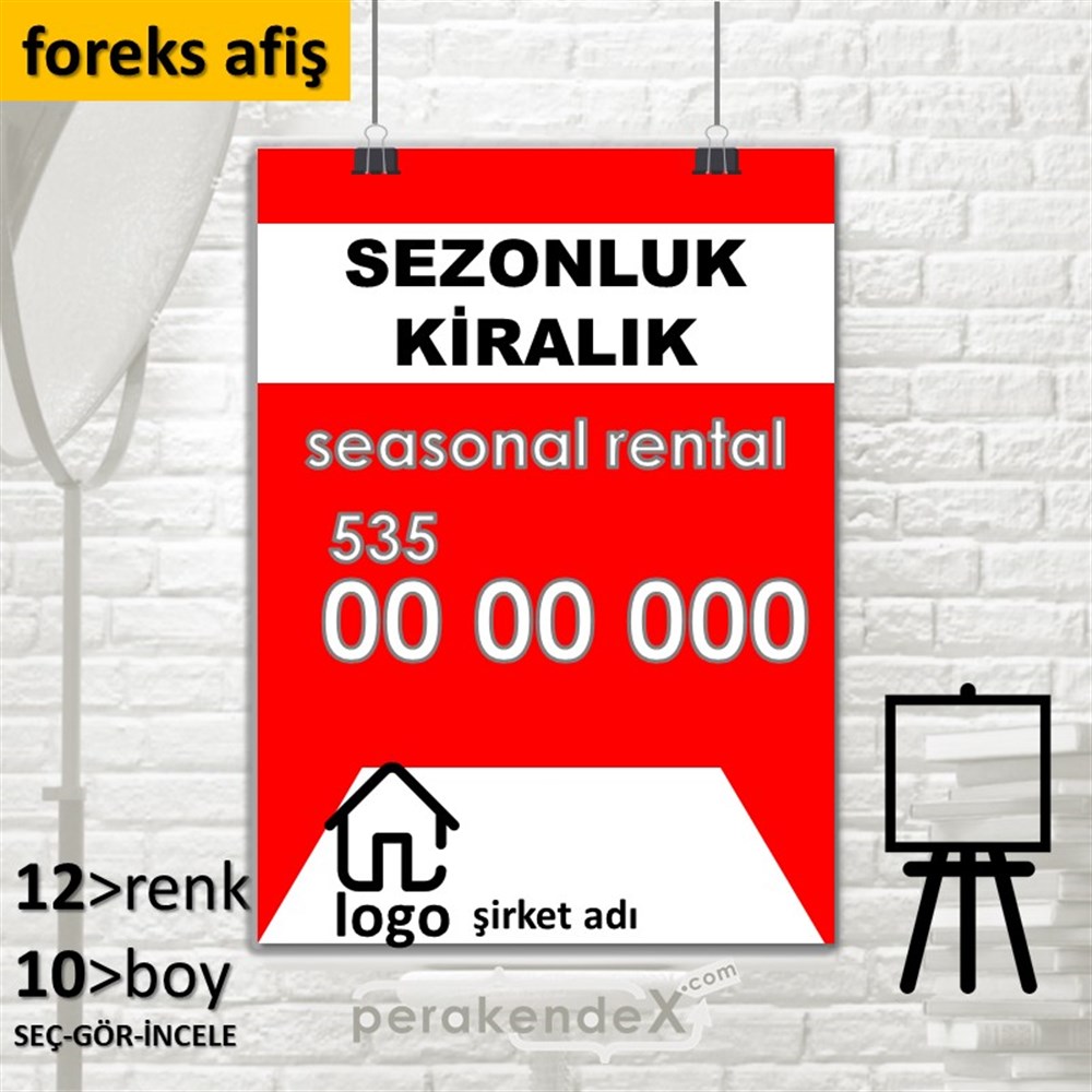Sezonluk Kiralık Yazısı 004 SERT PLASTİK POSTER,  AFİŞ -dikdörtgen,tek yön baskısert plastik poster,  afiş
