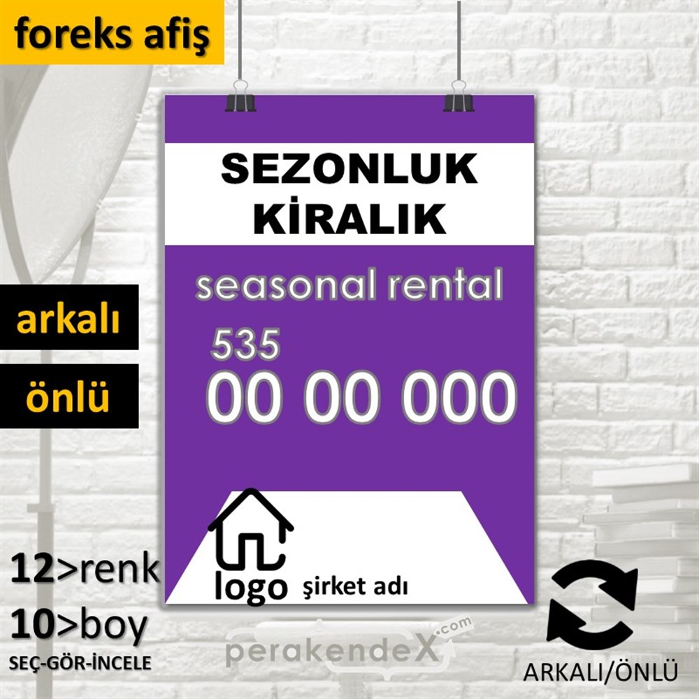 Sezonluk Kiralık Yazısı 004 SERT PLASTİK POSTER,  AFİŞ -dikdörtgen,çift yön baskısert plastik poster,  afiş
