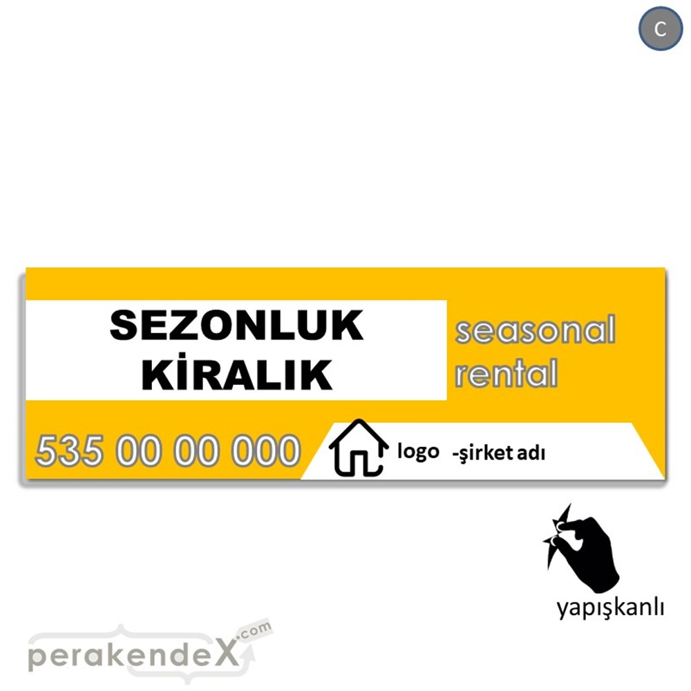 Sezonluk Kiralık Yazısı 004 VİTRİN, CAM FOLYO,  VİNİL (BANNER) -dikdörtgen,tek yön baskıvitrin - cam folyo,  vinil
