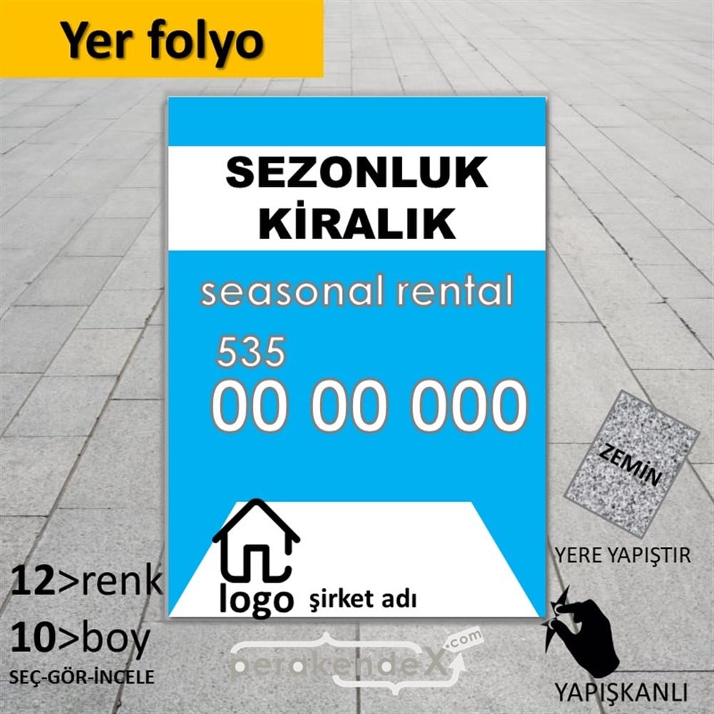 Sezonluk Kiralık Yazısı 004 YER - ZEMİN FOLYO,  VİNİL -dikdörtgen,tek yön baskıyer - zemin folyo,  vinil