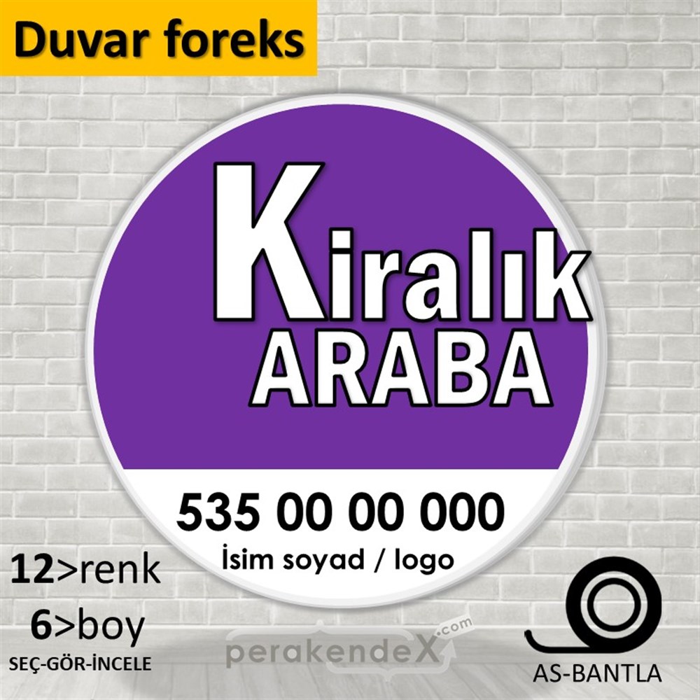 Tr İngilizce Kiralık Araba Yazısı 008 SERT PLASTİK POSTER,  AFİŞ -oval,tek yön baskısert plastik poster,  afiş