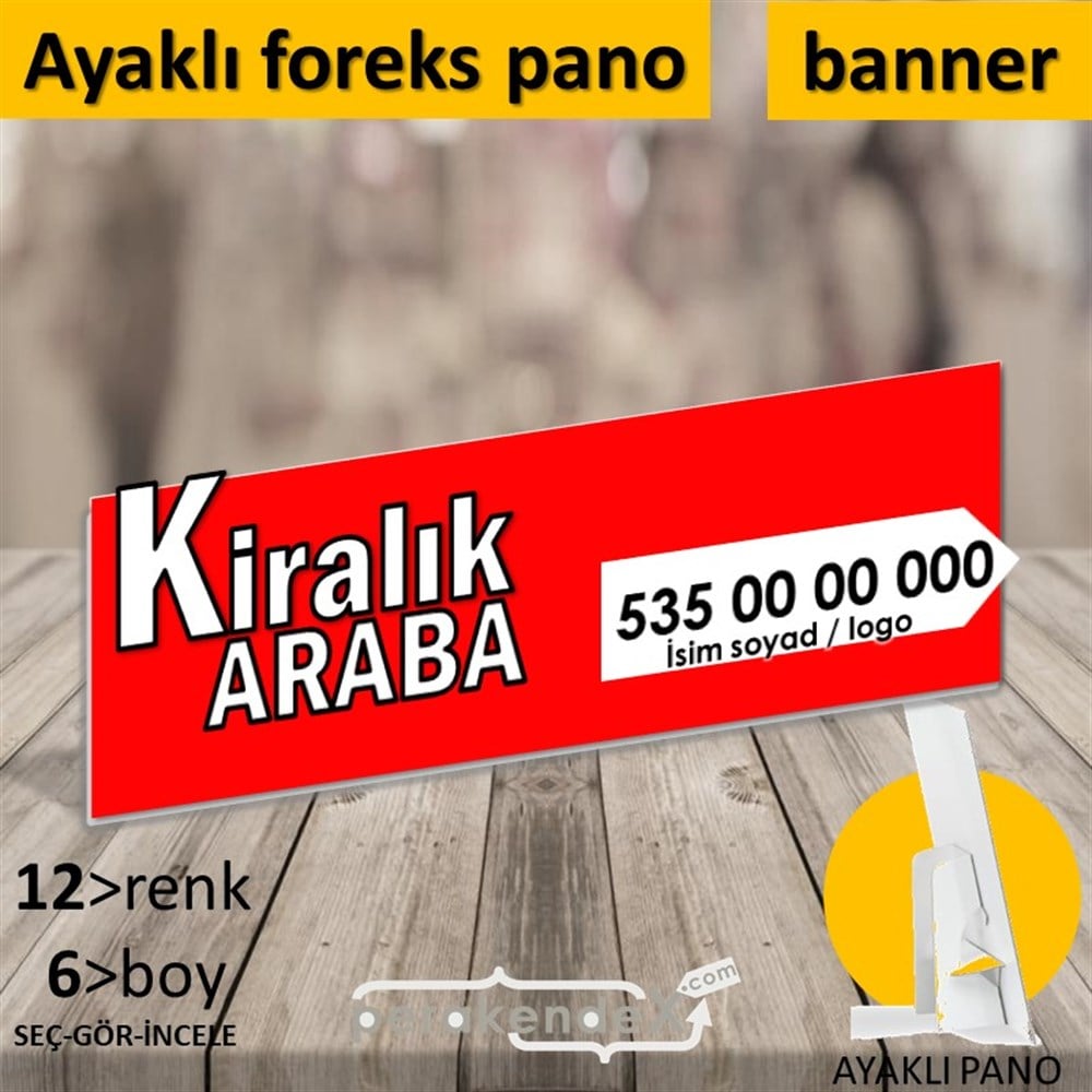 Tr İngilizce Kiralık Araba Yazısı 008 KARTON AYAKLI POSTER,  PANO (BANNER) -dikdörtgen,tek yön baskıkarton ayaklı poster,  pano