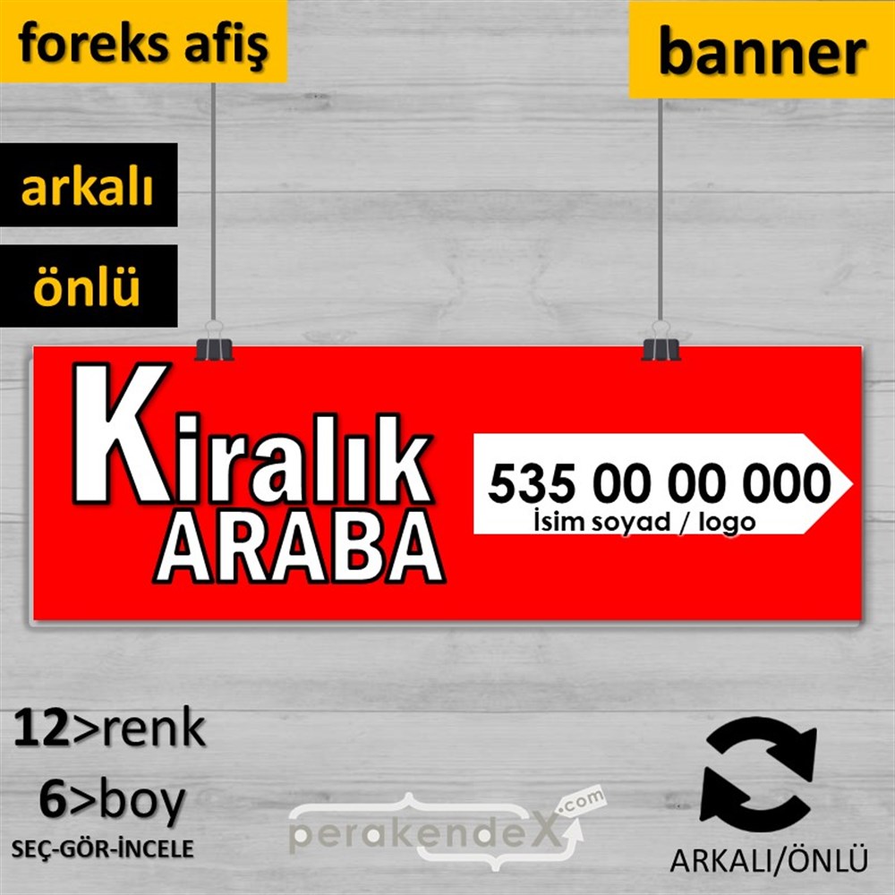 Tr İngilizce Kiralık Araba Yazısı 008 SERT PLASTİK POSTER,  AFİŞ (BANNER) -dikdörtgen,çift yön baskısert plastik poster,  afiş