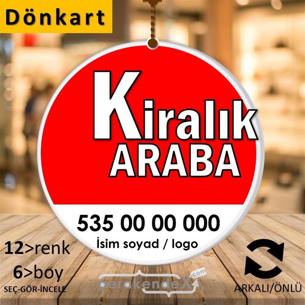 Tr İngilizce Kiralık Araba Yazısı 008 DÖNKART -oval,çift yön baskıdön-kart