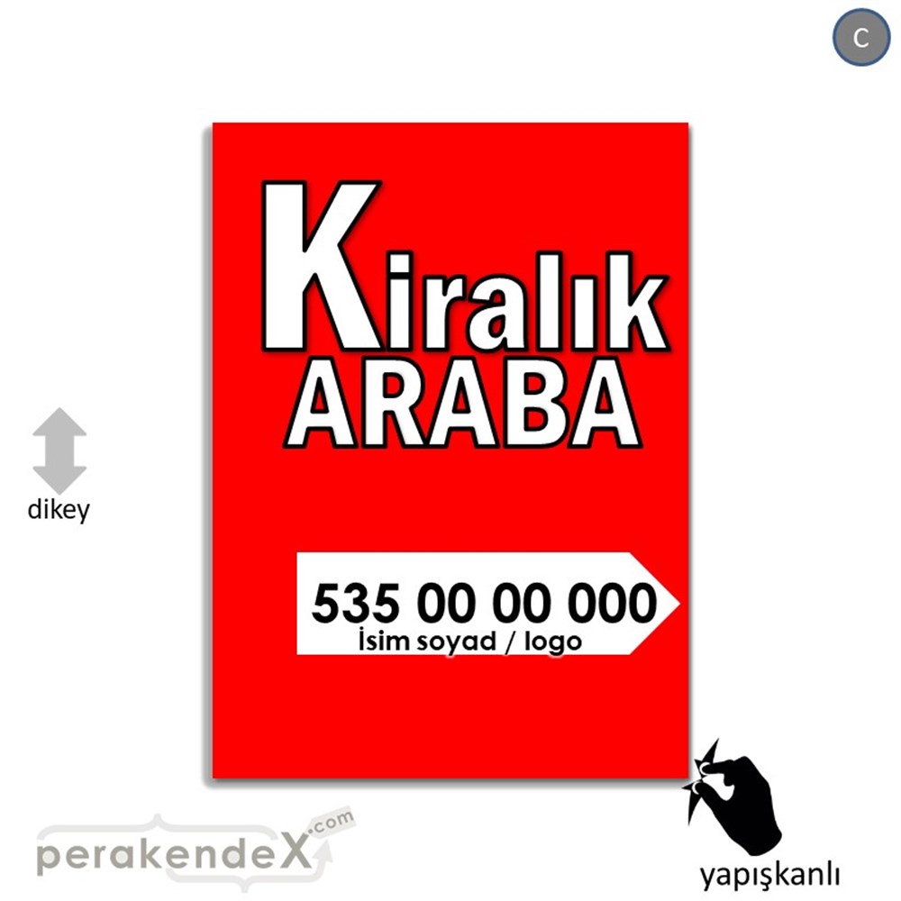 Tr İngilizce Kiralık Araba Yazısı 008 VİTRİN - CAM FOLYO,  VİNİL -dikdörtgen,tek yön baskıvitrin - cam folyo,  vinil