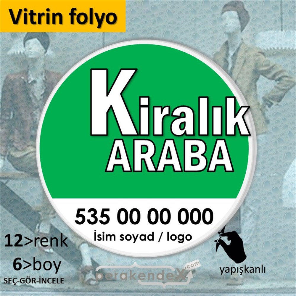 Tr İngilizce Kiralık Araba Yazısı 008 VİTRİN - CAM FOLYO,  VİNİL -oval,tek yön baskıvitrin - cam folyo,  vinil