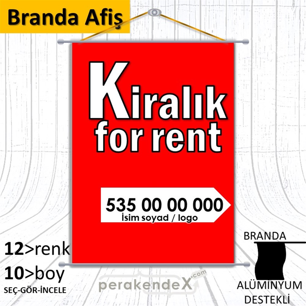 Tr İngilizce Kiralık Yazısı 008 BRANDA POSTER,  AFİŞ -dikdörtgen,tek yön baskıbranda poster,  afiş