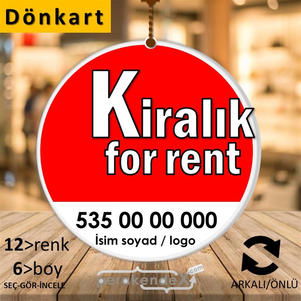 Tr İngilizce Kiralık Yazısı 008 DÖNKART -oval,çift yön baskıdön-kart