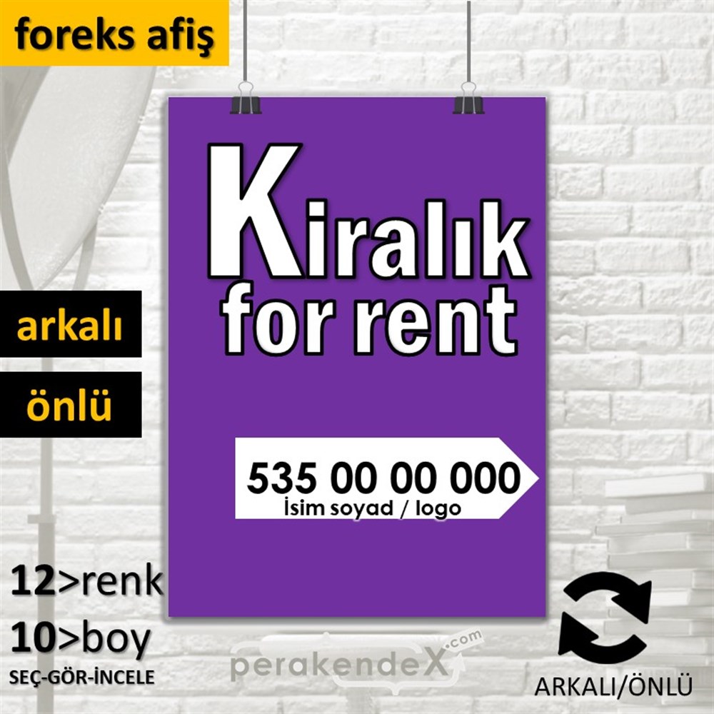 Tr İngilizce Kiralık Yazısı 008 SERT PLASTİK POSTER,  AFİŞ -dikdörtgen,çift yön baskısert plastik poster,  afiş