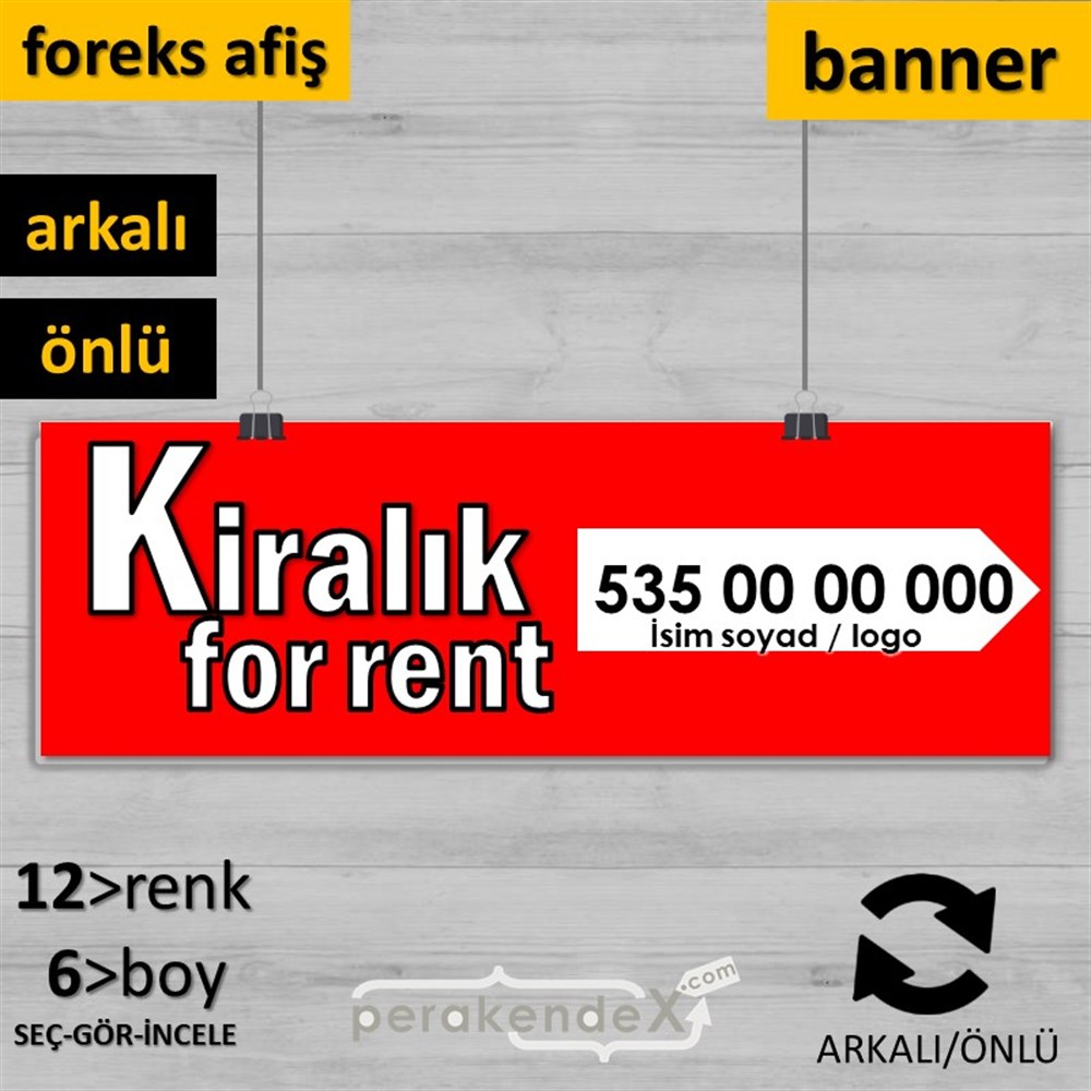 Tr İngilizce Kiralık Yazısı 008 SERT PLASTİK POSTER,  AFİŞ (BANNER) -dikdörtgen,çift yön baskısert plastik poster,  afiş