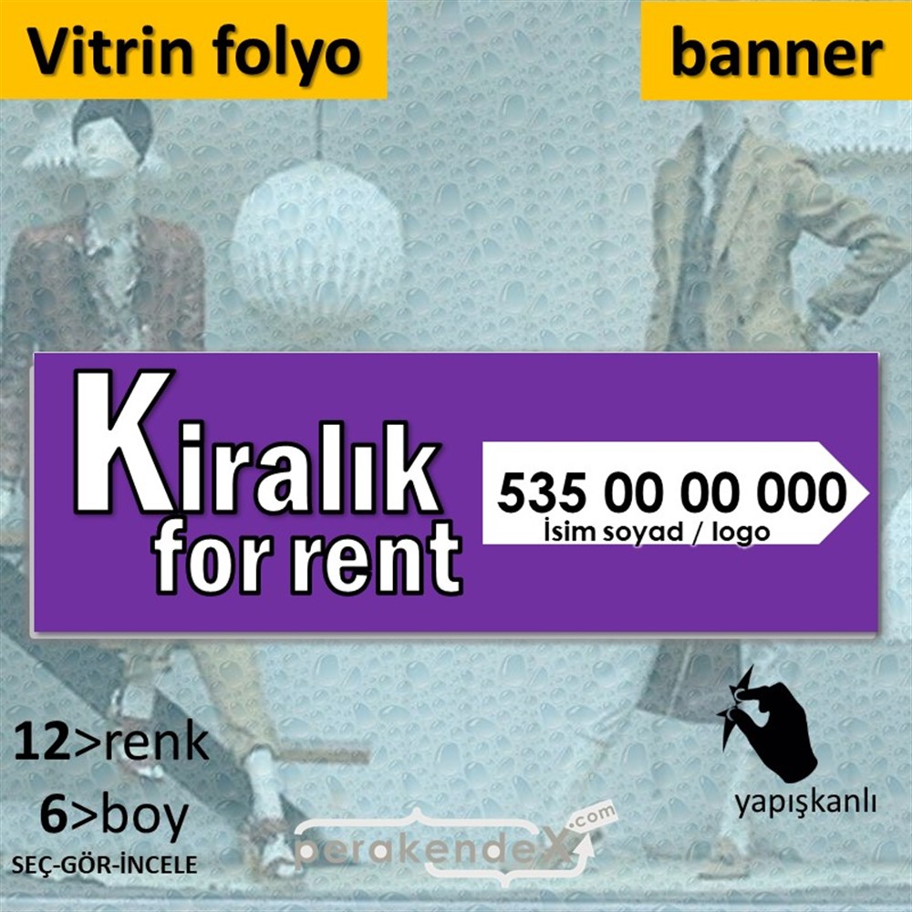 Tr İngilizce Kiralık Yazısı 008 VİTRİN, CAM FOLYO,  VİNİL (BANNER) -dikdörtgen,tek yön baskıvitrin - cam folyo,  vinil