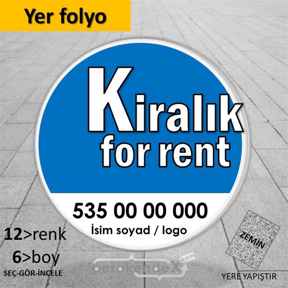 Tr İngilizce Kiralık Yazısı 008 YER - ZEMİN FOLYO,  VİNİL -oval,tek yön baskıyer - zemin folyo,  vinil