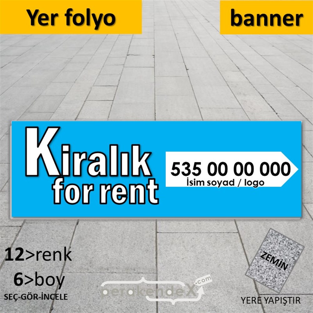 Tr İngilizce Kiralık Yazısı 008 YER - ZEMİN FOLYO,  VİNİL (BANNER) -dikdörtgen,tek yön baskıyer - zemin folyo,  vinil