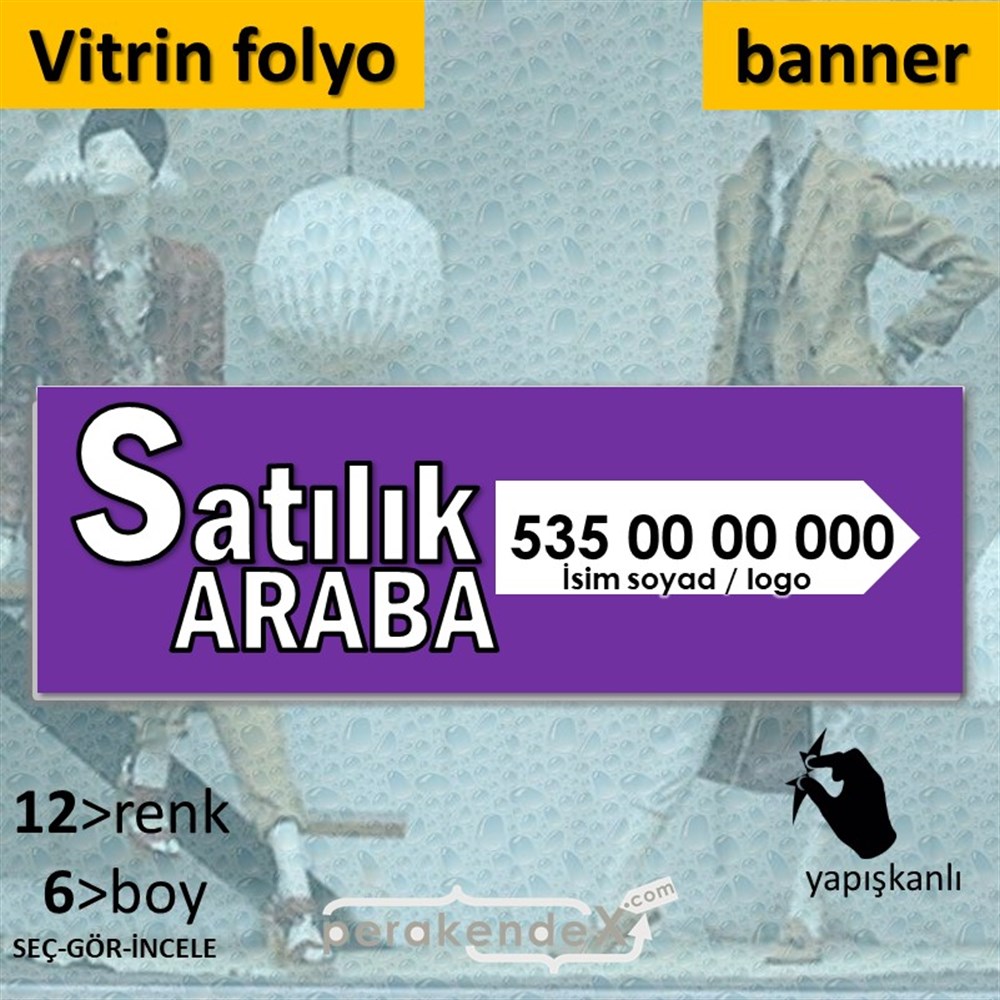 Tr İngilizce Satılık Araba Yazısı 008 VİTRİN, CAM FOLYO,  VİNİL (BANNER) -dikdörtgen,tek yön baskıvitrin - cam folyo,  vinil