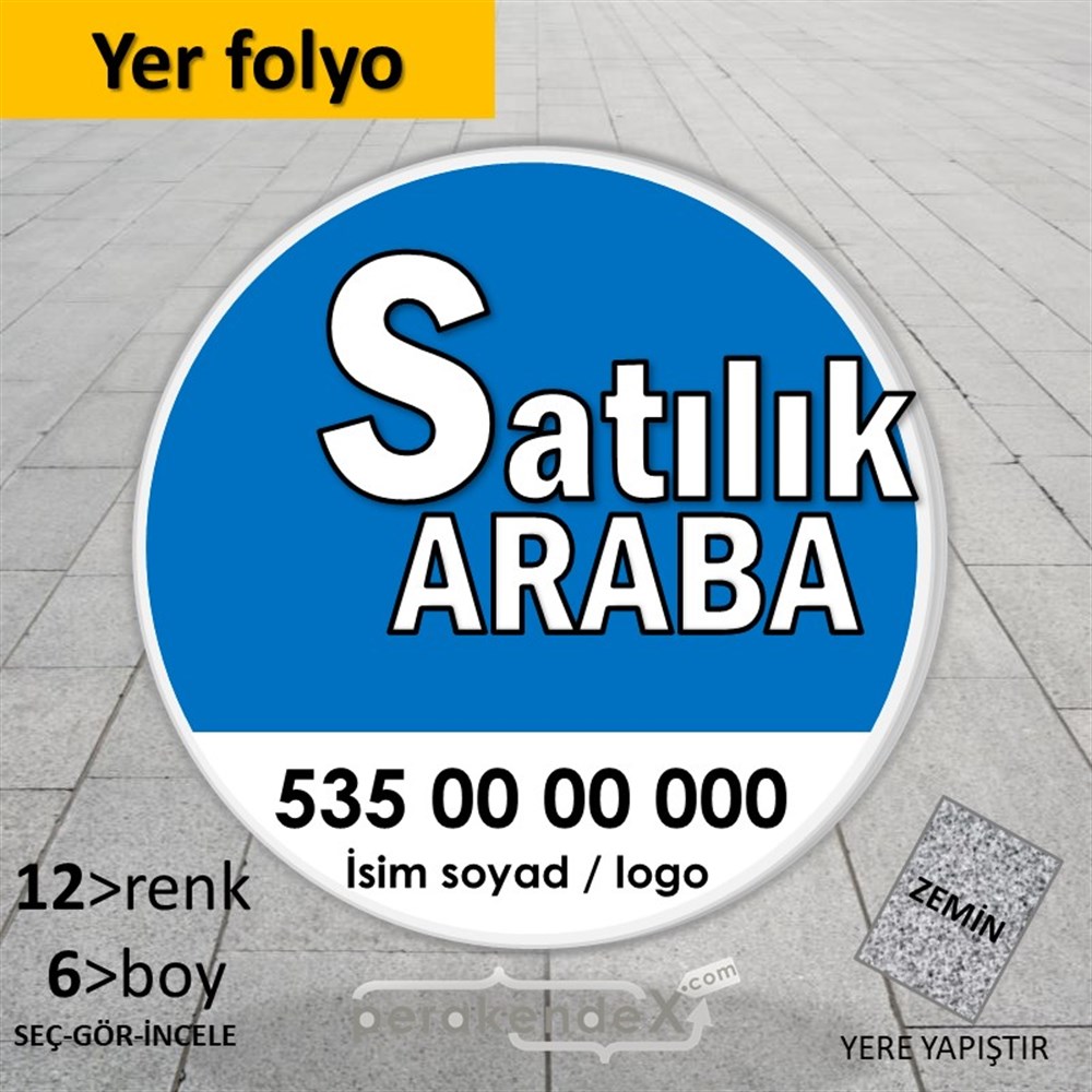 Tr İngilizce Satılık Araba Yazısı 008 YER - ZEMİN FOLYO,  VİNİL -oval,tek yön baskıyer - zemin folyo,  vinil