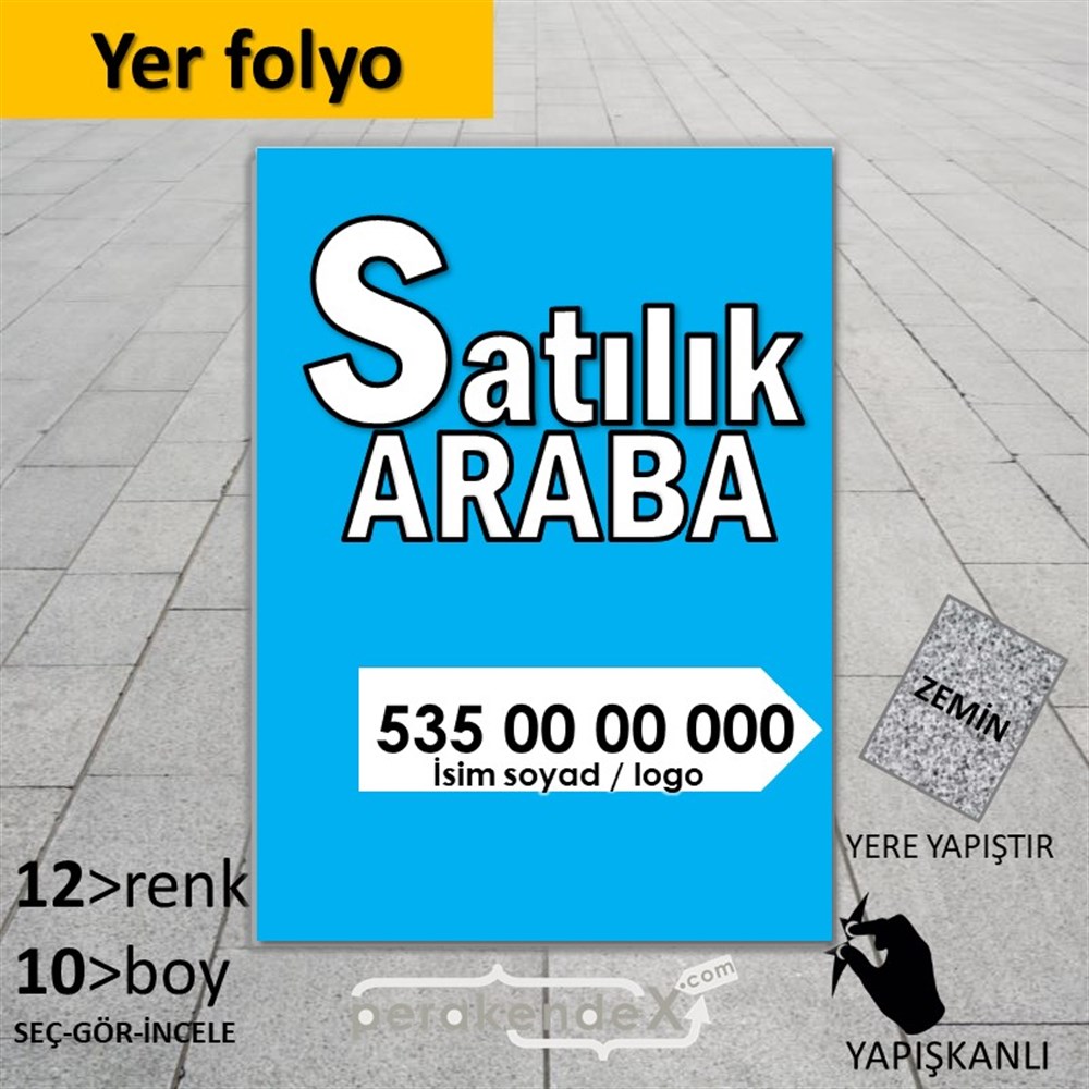 Tr İngilizce Satılık Araba Yazısı 008 YER - ZEMİN FOLYO,  VİNİL -dikdörtgen,tek yön baskıyer - zemin folyo,  vinil
