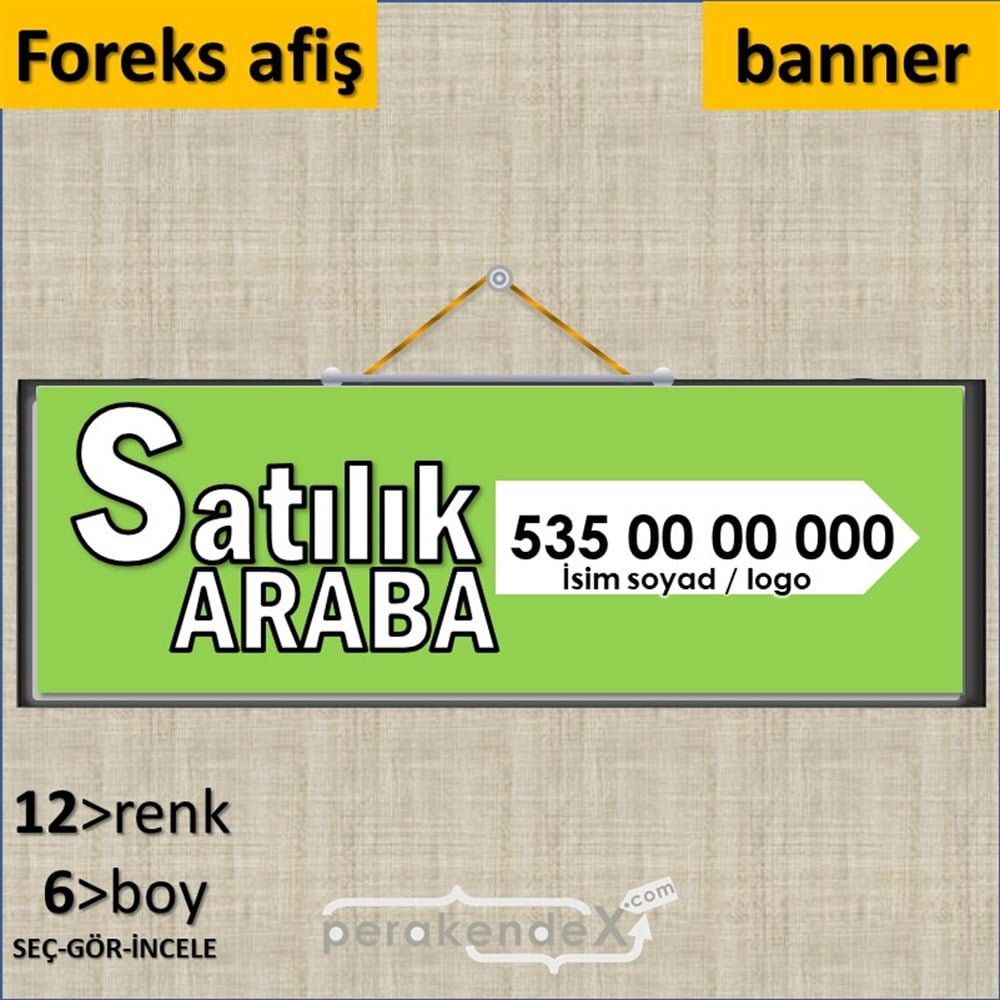 Tr İngilizce Satılık Araba Yazısı 008 SERT PLASTİK POSTER,  AFİŞ (BANNER) -dikdörtgen,tek yön baskısert plastik poster,  afiş