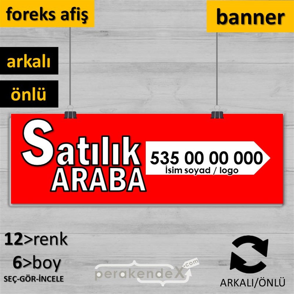 Tr İngilizce Satılık Araba Yazısı 008 SERT PLASTİK POSTER,  AFİŞ (BANNER) -dikdörtgen,çift yön baskısert plastik poster,  afiş