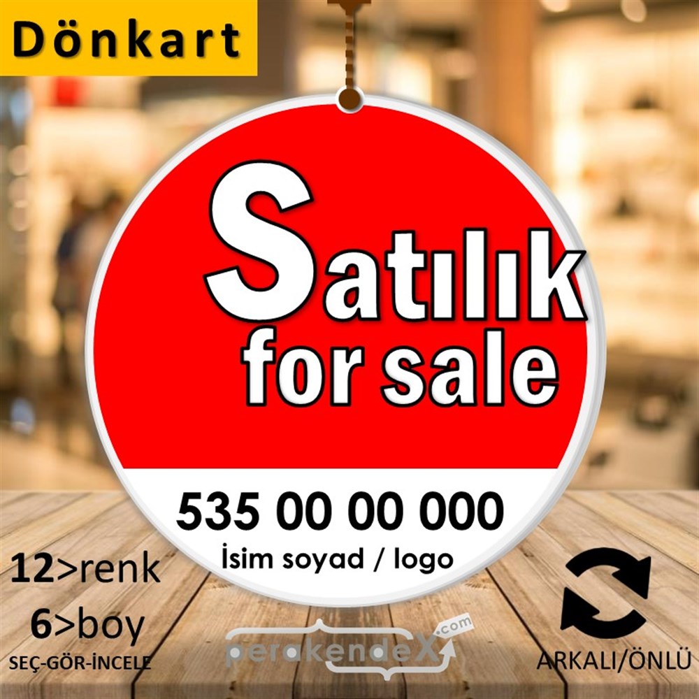 Tr İngilizce Satılık Yazısı 008 DÖNKART -oval,çift yön baskıdön-kart