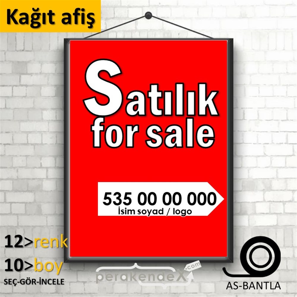 Tr İngilizce Satılık Yazısı 008 KAĞIT POSTER,  AFİŞ -dikdörtgen,tek yön baskıkağıt poster,  afiş