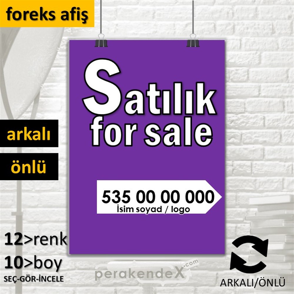 Tr İngilizce Satılık Yazısı 008 SERT PLASTİK POSTER,  AFİŞ -dikdörtgen,çift yön baskısert plastik poster,  afiş