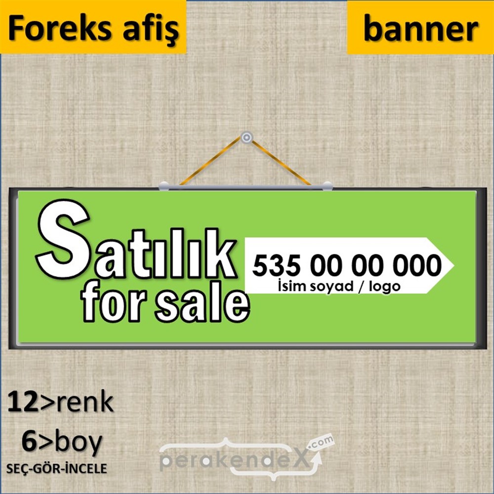 Tr İngilizce Satılık Yazısı 008 SERT PLASTİK POSTER,  AFİŞ (BANNER) -dikdörtgen,tek yön baskısert plastik poster,  afiş