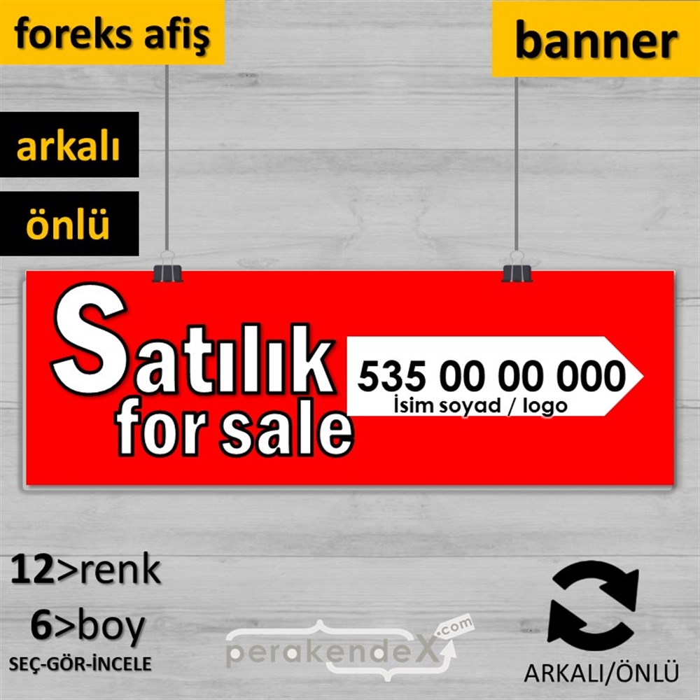 Tr İngilizce Satılık Yazısı 008 SERT PLASTİK POSTER,  AFİŞ (BANNER) -dikdörtgen,çift yön baskısert plastik poster,  afiş