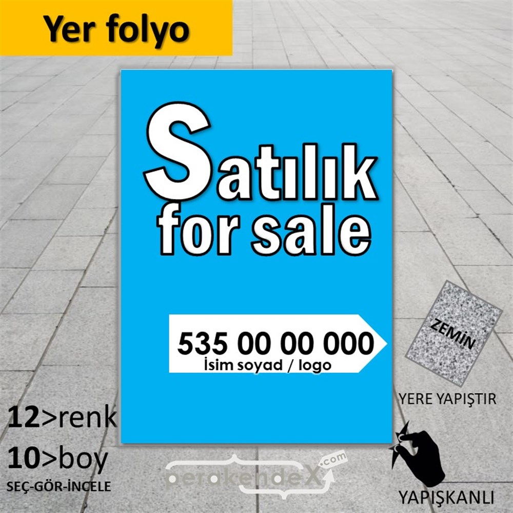 Tr İngilizce Satılık Yazısı 008 YER - ZEMİN FOLYO,  VİNİL -dikdörtgen,tek yön baskıyer - zemin folyo,  vinil