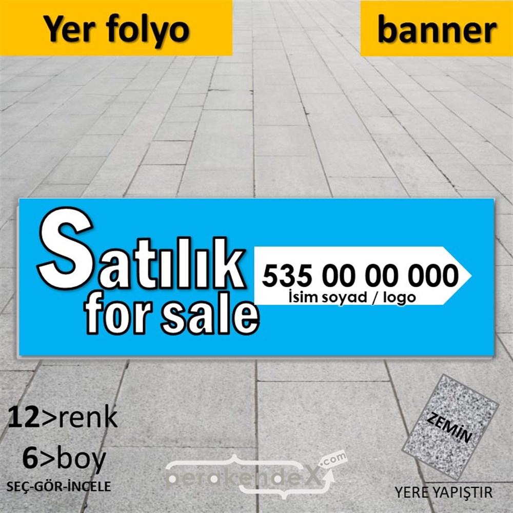 Tr İngilizce Satılık Yazısı 008 YER - ZEMİN FOLYO,  VİNİL (BANNER) -dikdörtgen,tek yön baskıyer - zemin folyo,  vinil