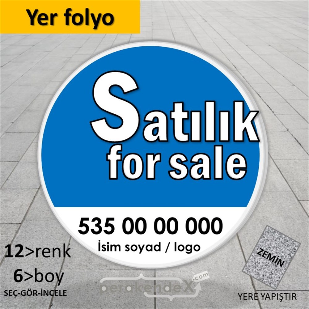 Tr İngilizce Satılık Yazısı 008 YER - ZEMİN FOLYO,  VİNİL -oval,tek yön baskıyer - zemin folyo,  vinil