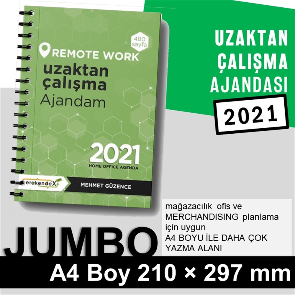 UZAKTAN ÇALIŞMA AJANDASI 2021 --Yeşil Renk - JUMBO BOY - 12 AYLIKmağaza yönetim ajandası