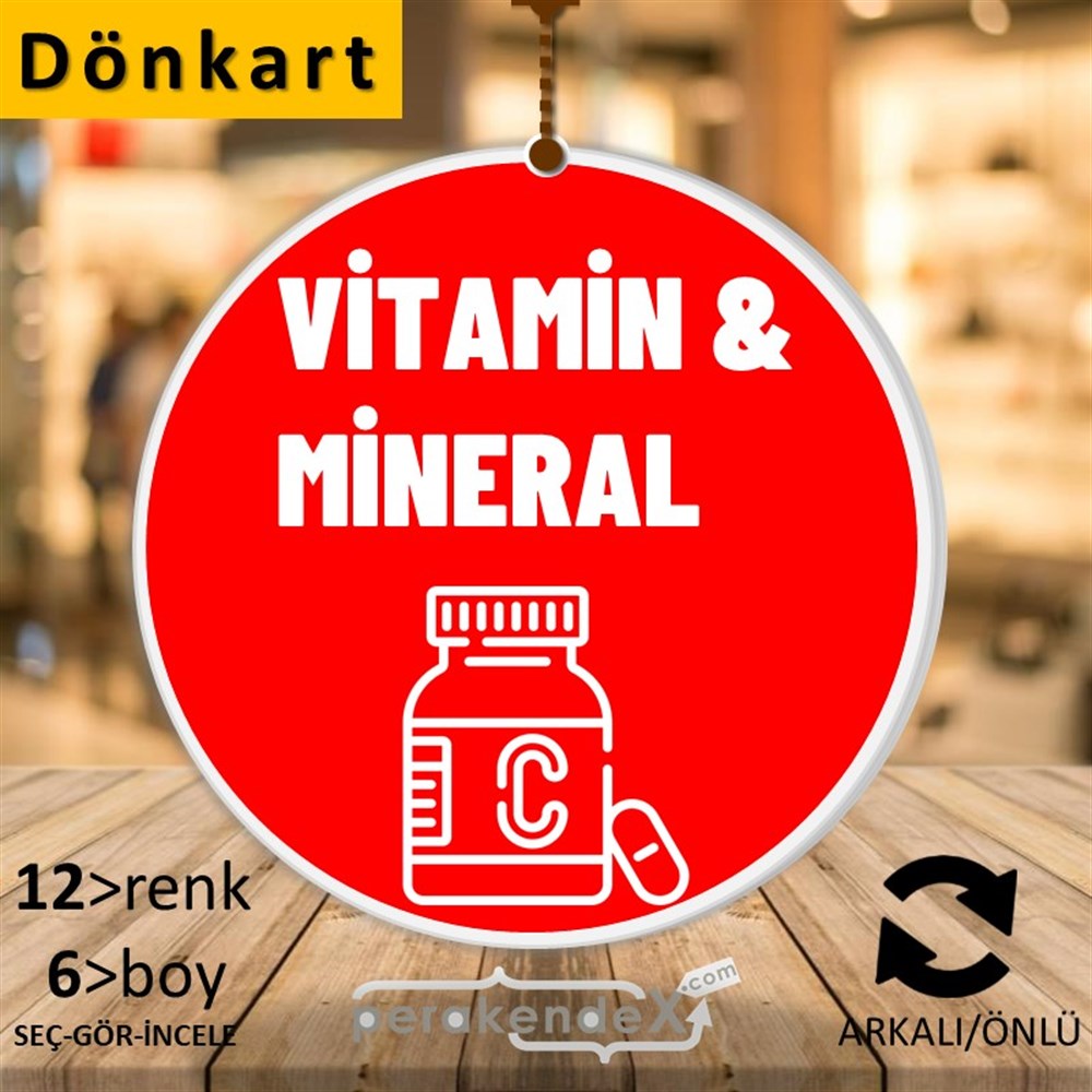 Vitamin Ve Mineral Yazısı DÖNKART -oval,çift yön baskıdön-kart