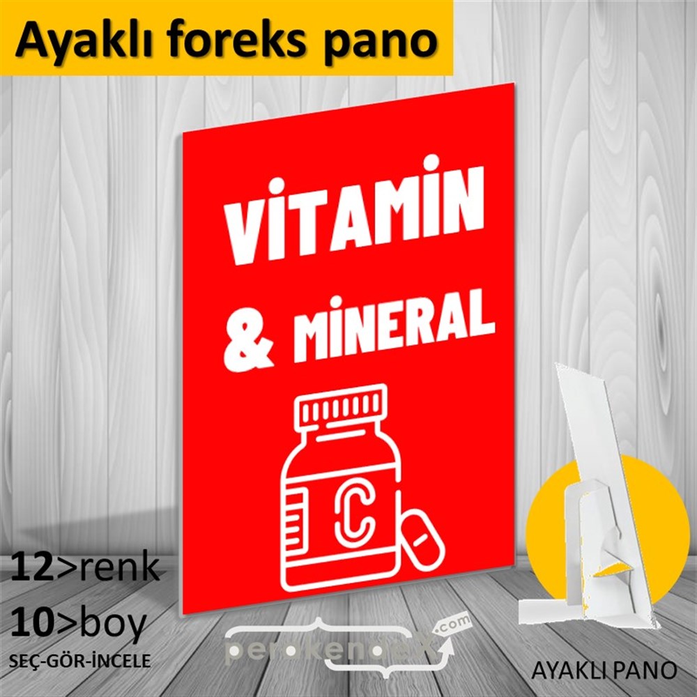 Vitamin Ve Mineral Yazısı KARTON AYAKLI POSTER,  PANO -dikdörtgen,tek yön baskıkarton ayaklı poster,  pano