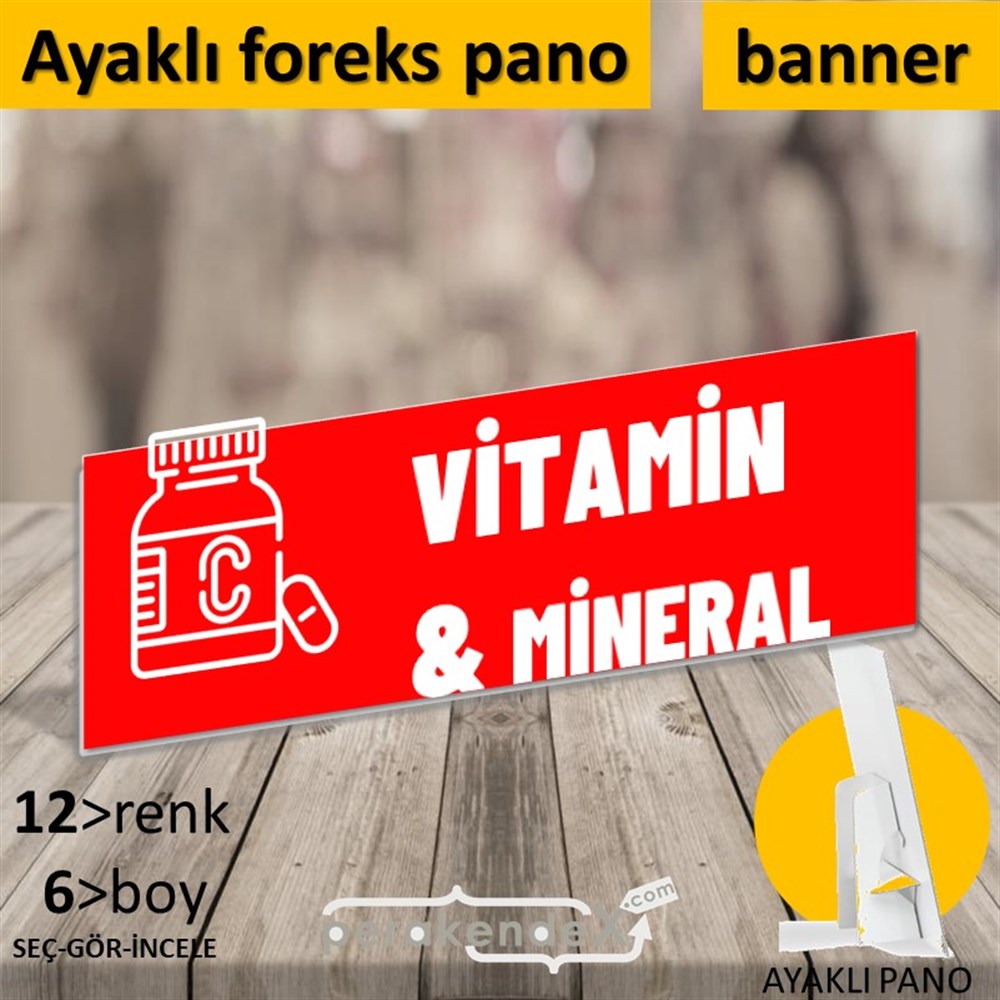 Vitamin Ve Mineral Yazısı KARTON AYAKLI POSTER,  PANO (BANNER) -dikdörtgen,tek yön baskıkarton ayaklı poster,  pano