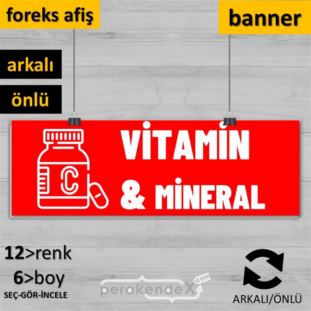 Vitamin Ve Mineral Yazısı SERT PLASTİK POSTER,  AFİŞ (BANNER) -dikdörtgen,çift yön baskısert plastik poster,  afiş