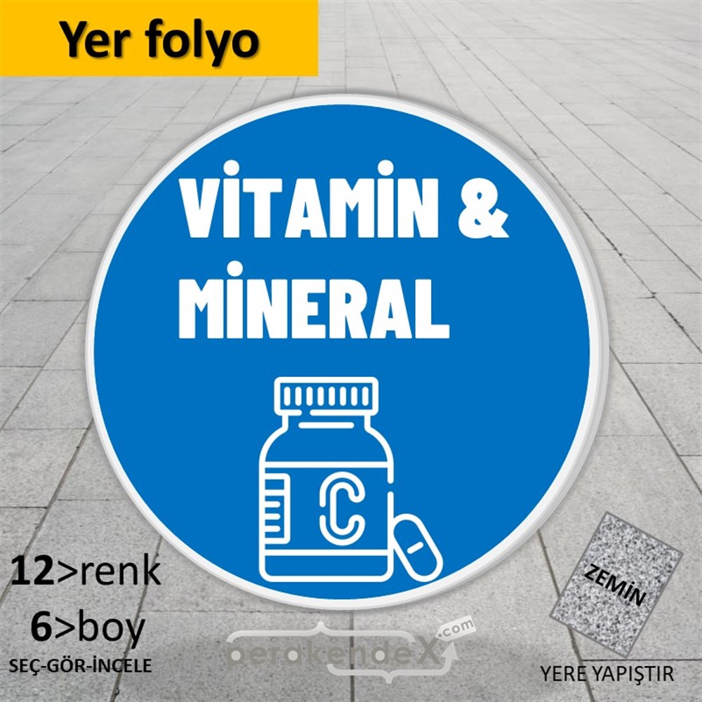 Vitamin Ve Mineral Yazısı YER - ZEMİN FOLYO,  VİNİL -oval,tek yön baskıyer - zemin folyo,  vinil