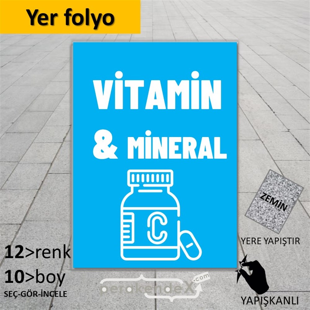 Vitamin Ve Mineral Yazısı YER - ZEMİN FOLYO,  VİNİL -dikdörtgen,tek yön baskıyer - zemin folyo,  vinil