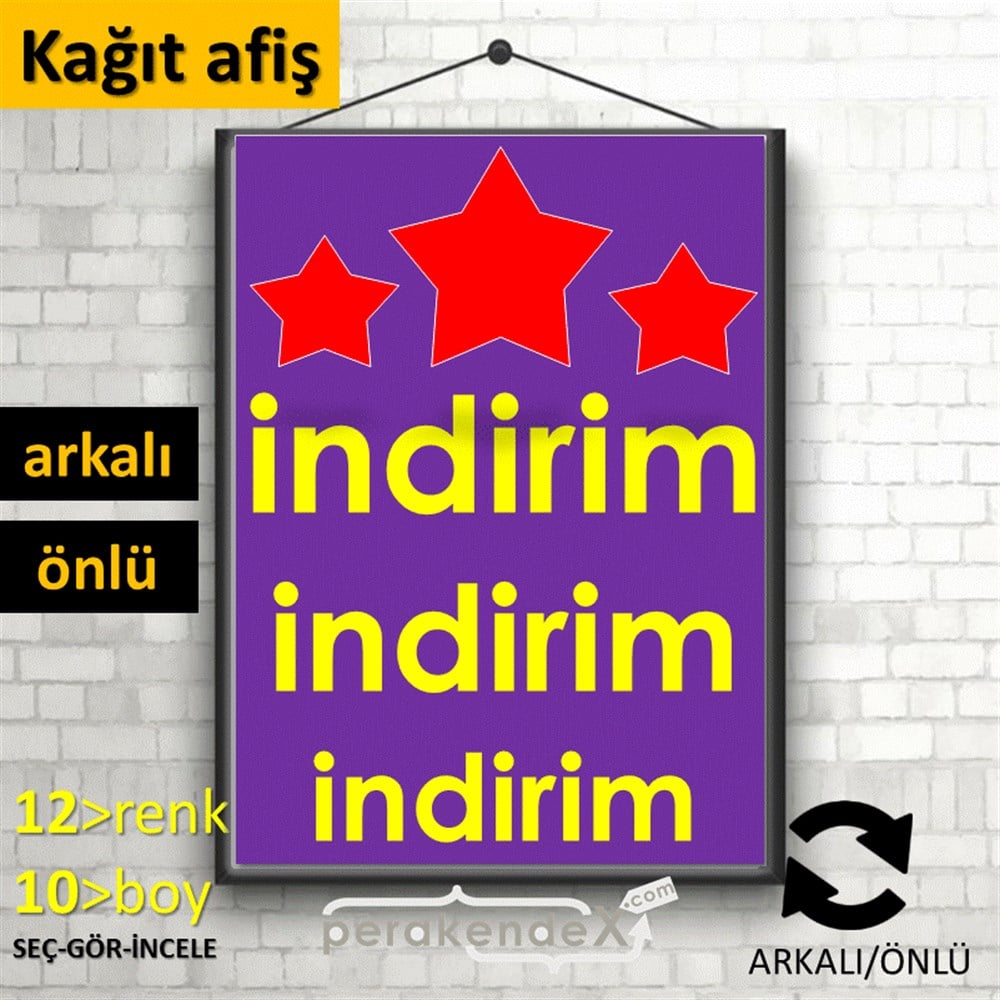 Yıldızlı İndirim KAĞIT POSTER,  AFİŞ -dikdörtgen,çift yön baskı
