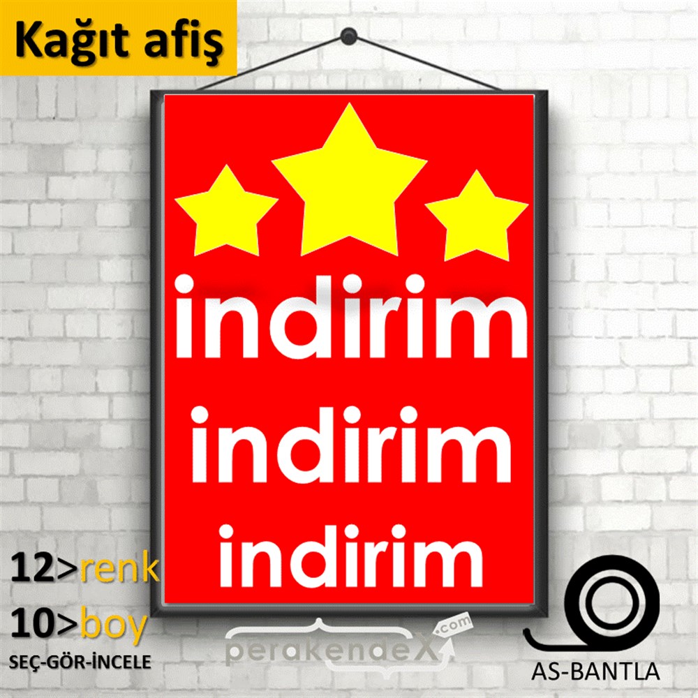 Yıldızlı İndirim KAĞIT POSTER,  AFİŞ -dikdörtgen,tek yön baskı