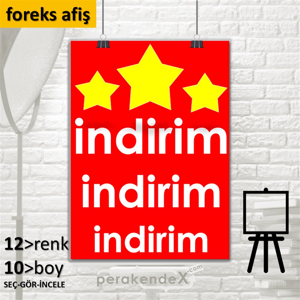 Yıldızlı İndirim SERT PLASTİK POSTER,  AFİŞ -dikdörtgen,tek yön baskı