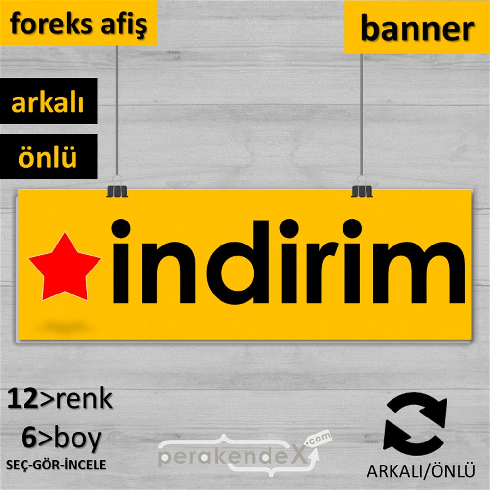 Yıldızlı İndirim SERT PLASTİK POSTER,  AFİŞ (BANNER) -dikdörtgen,çift yön baskı