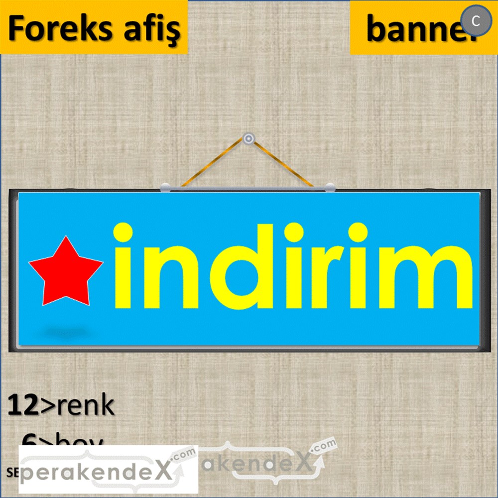 Yıldızlı İndirim SERT PLASTİK POSTER,  AFİŞ (BANNER) -dikdörtgen,tek yön baskı