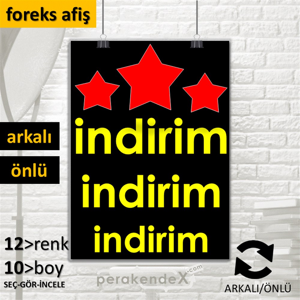 Yıldızlı İndirim SERT PLASTİK POSTER,  AFİŞ -dikdörtgen,çift yön baskı