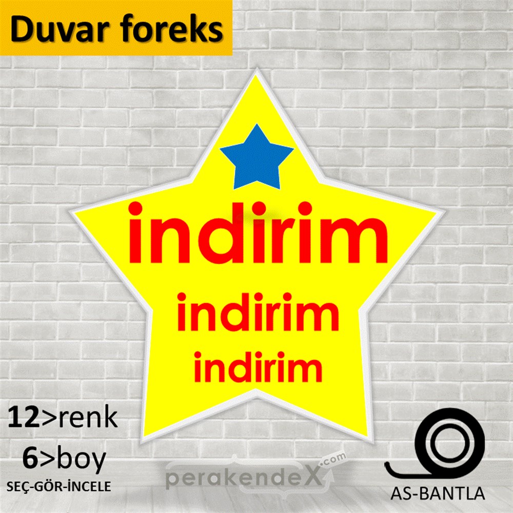 Yıldızlı İndirim SERT PLASTİK POSTER,  AFİŞ -yıldız,tek yön baskı
