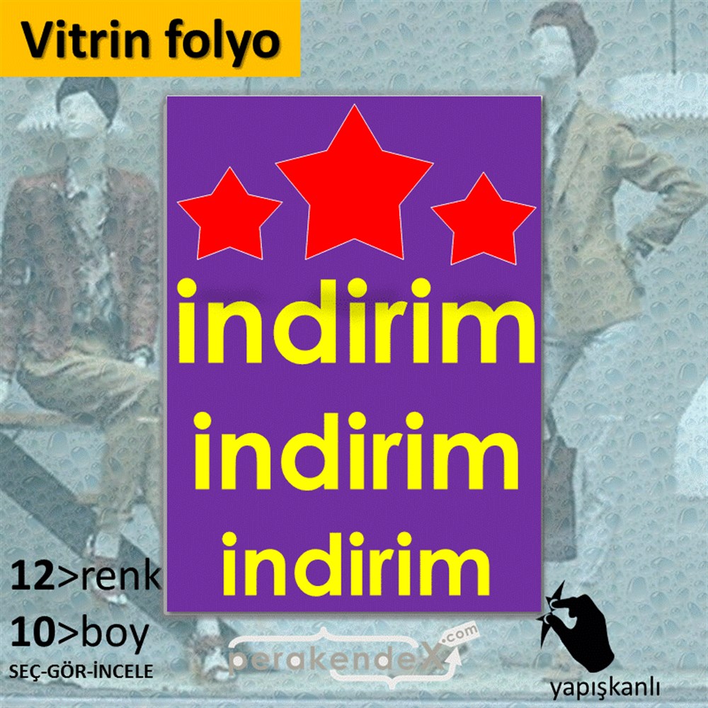 Yıldızlı İndirim VİTRİN - CAM FOLYO,  VİNİL -dikdörtgen,tek yön baskı